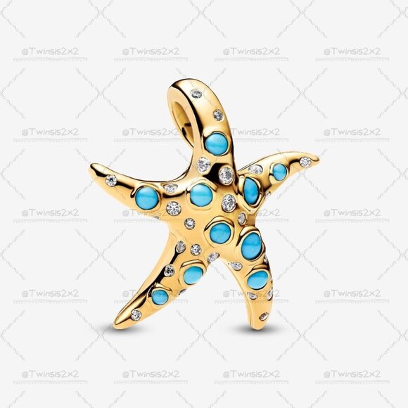 Pandora Sparkling Blue Starfish Dangle Charm|Pendant - Picture 1 of 2